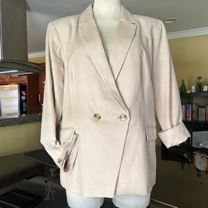 Katherine Barclay Beige Linen Blend Double Breasted Blazer XL